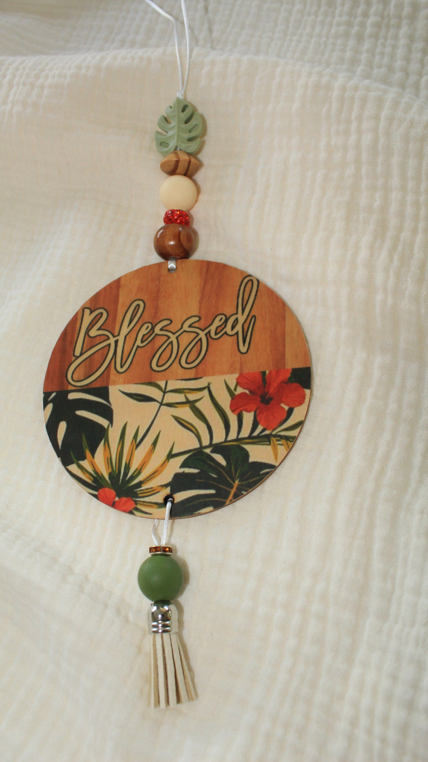 Leafy "Blessed" Car Charm