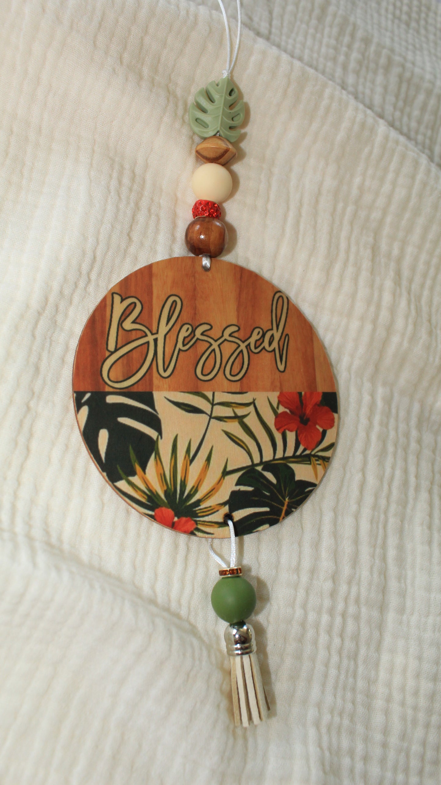 Leafy "Blessed" Car Charm